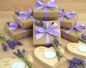 Personalized Wooden Heart Candle Holder with Dried Lavender, candlestick with  decorative box
