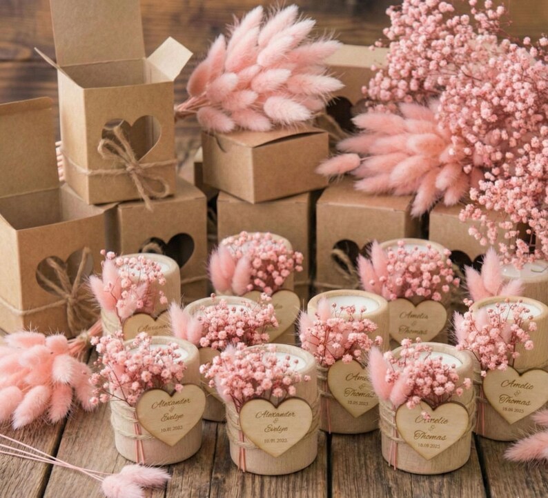Personalized Wooden Candle Holders with Dried Flowers image 3