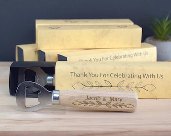 Personalized Wood Bottle Opener, Custom Engraved Party Favor with Box