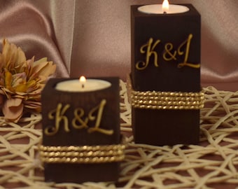 Wooden Candle Holders, Personalized Candle Holders, Initials Candle Holders, Rustic Party Favors, Event Keepsakes, Wedding Table Decor