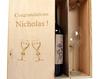 Engraved Wooden Wine Box, Personalized Wedding Anniversary Gift