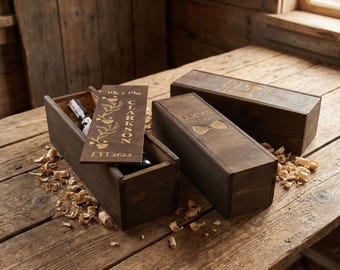 Personalized Wooden Wine Box, Engraved Rustic Gift