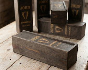 Personalized Wooden Wine Box, Groomsmen Gift, Custom Liquor Packaging