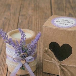 Rustic Wooden Candle Holder with Lavender, Lace Ribbon, Personalized Gift Box