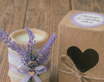 Rustic Wooden Candle Holder with Lavender, Lace Ribbon, Personalized Gift Box