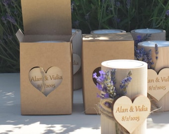 Personalized Lavender Candle, bulk lavender candles,  Favors gift, Gift with lavender, Rustic Wedding Favors, Bridal Shower gift with box