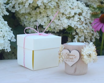 Personalized Wooden Candle Holder, Dried Flower Wreath, Wedding Favor