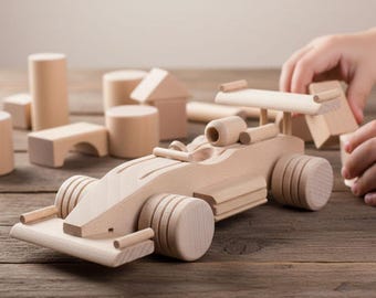 Eco-Friendly Wooden Racing Car, Natural Toy, Christmas Gift