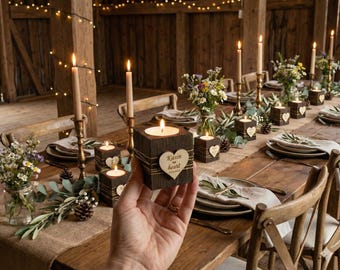 Personalized Wooden Candle Holders, Rustic Wedding Table Decor