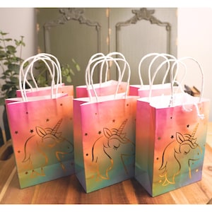 Golden Unicorn Gift Bags for Kids Party – Unicorn Party Favor Bags, Goodie Bags for Girls Birthday, Magical Party Supplies