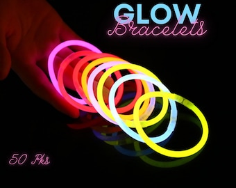 Glow Stick Bracelets, 50 Pack 8 Glow Stick Bracelets, Neon Glow in the Dark Party Favors, Multicolor Glow Sticks, Glow Party Decorations
