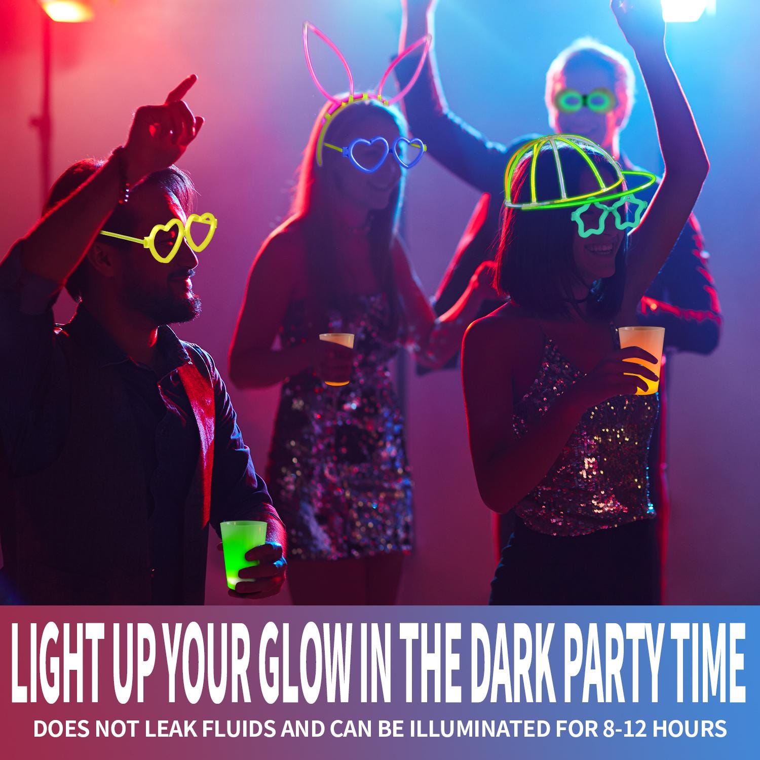 Glow in the Dark Party Set: Neon Cups, LED Glasses & Glow 