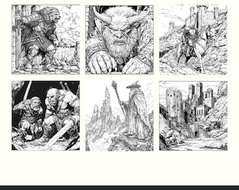 12-Page Medieval Fantasy Coloring Book, Printable Wizards, Dragons, Trolls, and Dwarfs, PDF Coloring Pages for Adults & Kids | Printable PDF