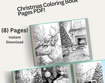 8-Page Christmas Coloring Book Bundle, Printable Festive Holiday Scenes, Santa, Ornaments, and More, PDF Coloring Pages for Adults & Kids