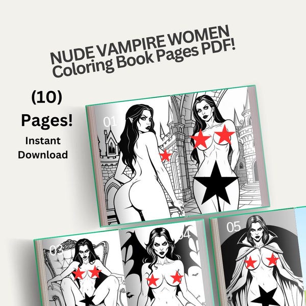 Libro de colorear de desnudos eróticos para adultos: 10 páginas para colorear góticas explícitas para adultos con mujeres vampiro – Descarga digital para fanáticos del arte erótico