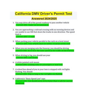 California DMV Permit Test 2025: Class C Driver (Digital Download)