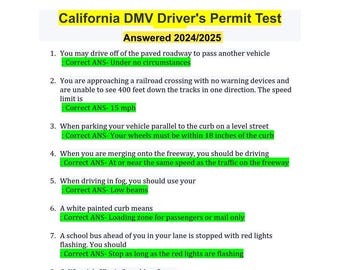 California DMV Permit Test 2025: Class C Driver (Digital Download)