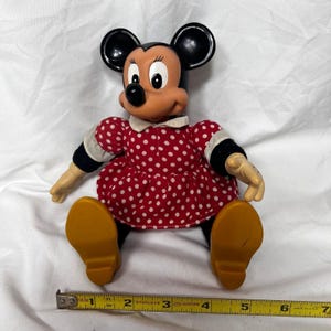 Disney Micky Minnie Maus Plüsch Vinyl Puppe Set klein Rot Schwarz Weiss Gut VTG Bild 9