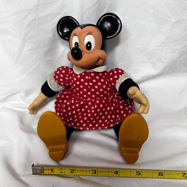 Disney Micky Minnie Maus Plüsch Vinyl Puppe Set klein Rot Schwarz Weiss Gut VTG Bild 9