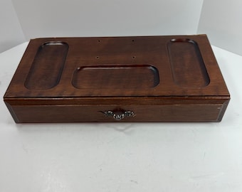 Vintage Holz Valet Box Herren OS Braun Gut Filz gefüttert Schmuck Schublade Organizer