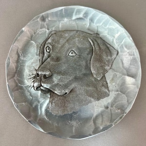 Bandeja Wendell August Forge Labrador Retriever Plata Aluminio Excelente 4.5"
