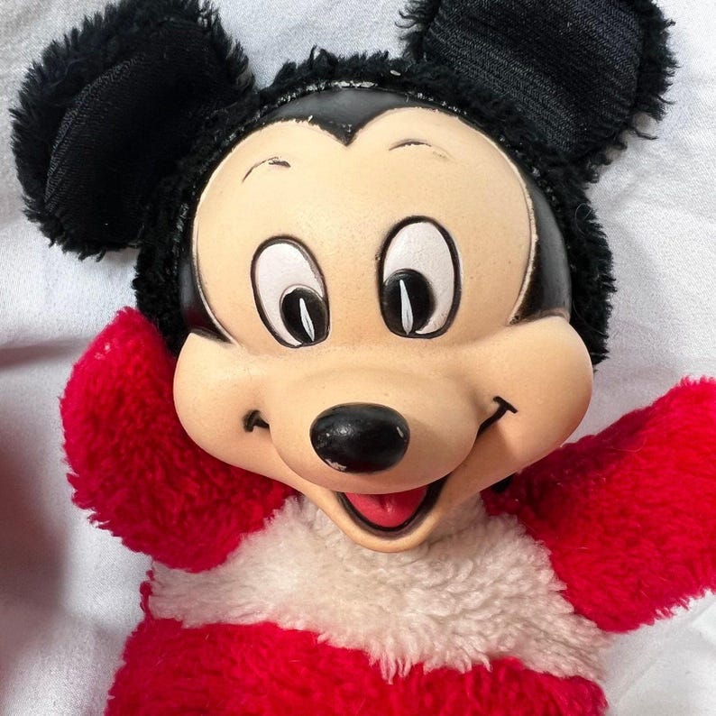 Disney Micky Minnie Maus Plüsch Vinyl Puppe Set klein Rot Schwarz Weiss Gut VTG Bild 3