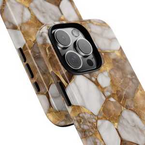 Gold Marble Tough Phone Case: Brown & White Protective Cover image 2