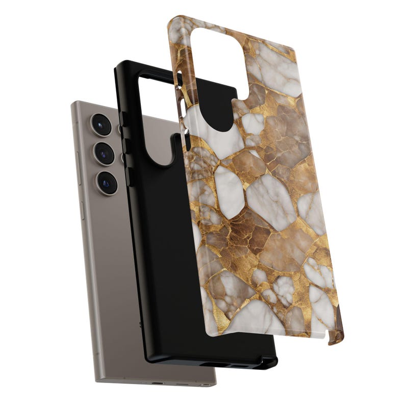 Gold Marble Tough Phone Case: Brown & White Protective Cover image 5
