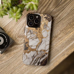 Marble Tough Phone Case, Gold, Brown, and White Protective Phone Cover, Stylish Accessories, Unique Phone Cases, Trendy Phone Case
