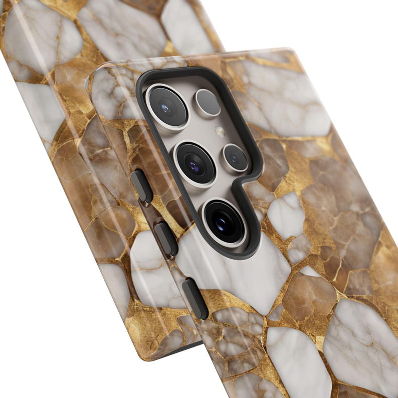 Gold Marble Tough Phone Case: Brown & White Protective Cover image 6