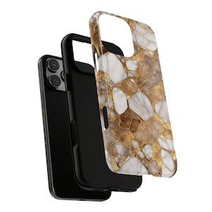 Gold Marble Tough Phone Case: Brown & White Protective Cover image 3