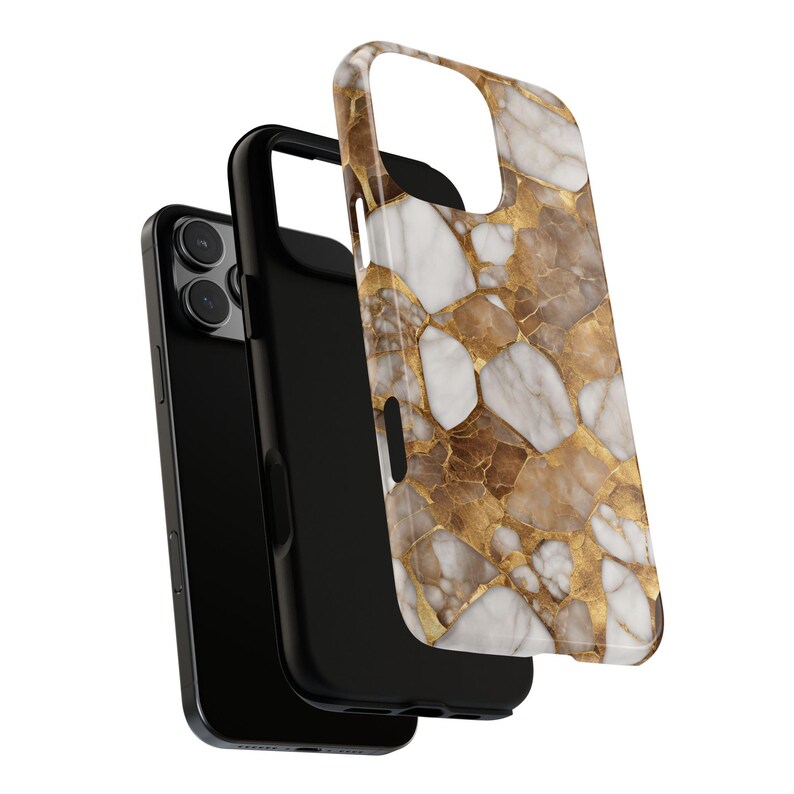 Gold Marble Tough Phone Case: Brown & White Protective Cover image 3