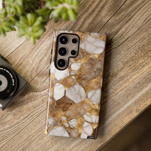 Gold Marble Tough Phone Case: Brown & White Protective Cover image 4