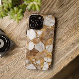 Gold Marble Tough Phone Case: Brown & White Protective Cover image 1