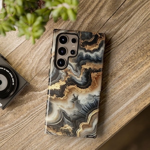 Tough Phone Case, Gold, Brown,  White Onyx Marble Protective Phone Cover, Stylish Accessories, Unique Phone Cases, Trendy Phone Accessories
