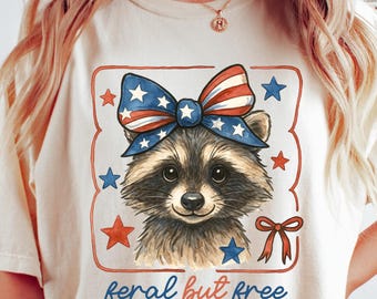 Comfort Colors® Feral But Free-shirt, 4 juli-T-shirt, shirt patriottische wasbeer, wasbeer 4 juli-shirt, Feral But Free Raccoon-shirt, Feral