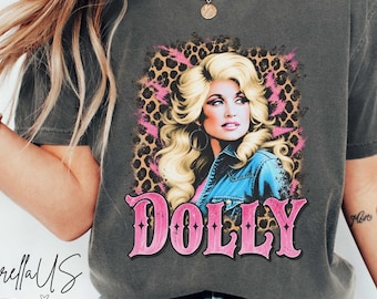 Comfort Colors® Dolly Shirt, Leopard Print Pink Sweatshirt, Retro Country Music Portrait Western Style Gift for Dolly Country Music Fans