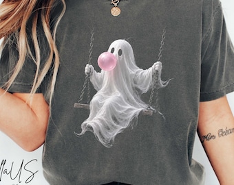 Comfort Colors® Ghost Bubble Gum Shirt, Funny Halloween Swing Tee, Cute Spooky Ghost Sweatshirt, Vintage Halloween Gift, Ghost Lover Shirt