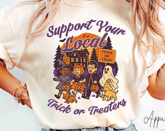 Comfort Colors® Support Your Local Trick or Treaters Shirt, Retro Halloween Squad Shirt, Spooky Season Shirt, Trick or Treat Team Shirt