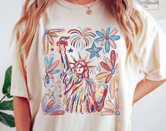 Camiseta Comfort Colors® de la Estatua de la Libertad, del 4 de Julio, del Día de la Independencia, de la Libertad y de regalo retro americano.