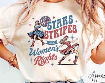 Comfort Colors® 4th of July Feminist Shirt, Stars Stripes And Women's Rights Tee, Retro Fourth Of July Shirt, USA Girl Power Shirt, American