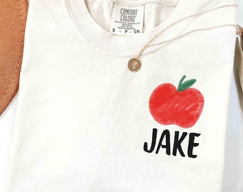 Camiseta escolar personalizada Comfort Colors®, camiseta personalizada para estudiantes, camiseta personalizada para maestros, camiseta personalizada de Apple, camiseta personalizada para regalo de jardín de infantes