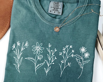 Camiseta de flores silvestres Comfort Colors®, camiseta de flores, camiseta de naturaleza, camiseta floral estilo cottagecore, camiseta botánica, regalo para jardinero, camiseta de flores silvestres