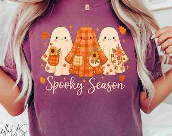 Comfort Colors® Spooky Season Ghost Shirt, Floral Ghost Shirt, Fall Ghost Shirt, Cozy Autumn Ghost Shirt, Halloween Fall Shirt, Fall Season