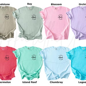May include: Ten different color t-shirts with the text "Cool Aunts Club" printed on the front. The colors are sandstone, bay, blossom, orchid, watermelon, island reef, chambray, lagoon, and two more.