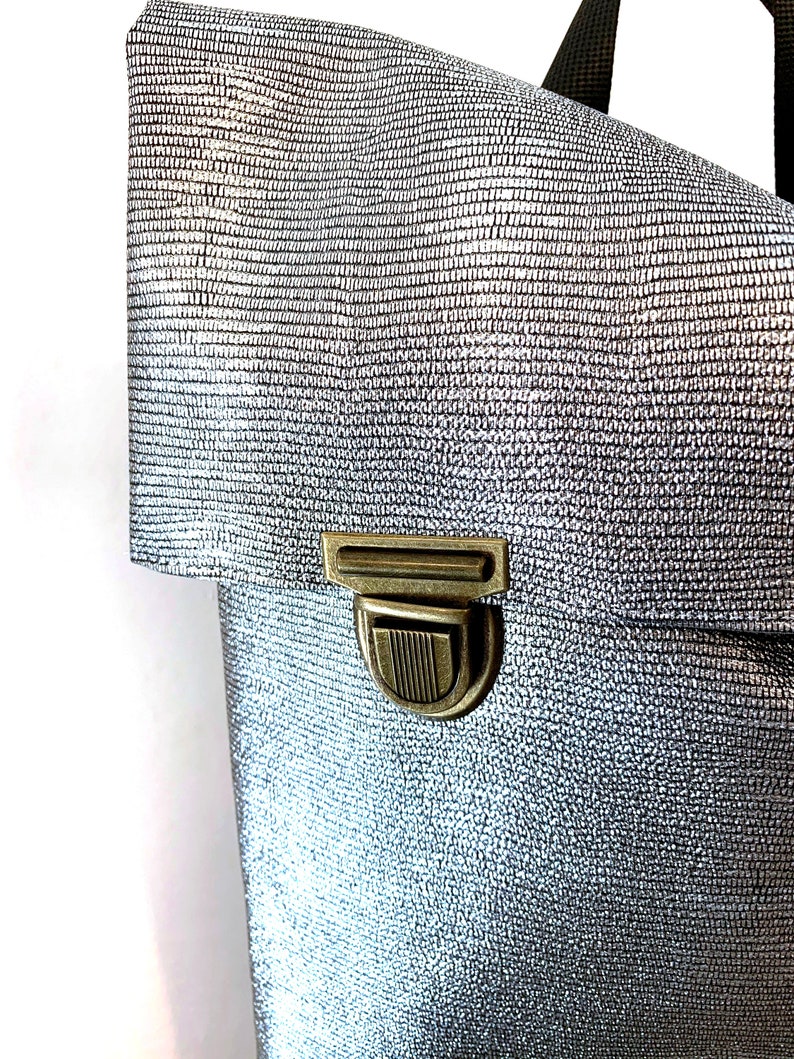 Woman Backpack Medium Size Backpack Woman Rucksack Eco Friendly Backpack Handmade Backpack Bike Bag. Silver Backpack