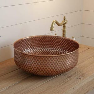 Copper Vessel Sink | Honeycomb Pattern Moroccan Basin