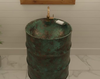 Grün Patina Kupfer Sockel | Freistehendes handgemachtes Badezimmer-Becken | Luxus Marokkanisches Waschbecken