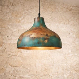 Lámpara colgante marroquí de cobre con pátina verde – Lámpara de techo hecha a mano imagen 1