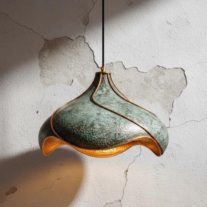 Lámpara de techo con acabado martillado y pátina turquesa natural - Lámpara colgante de cobre macizo hecha a mano